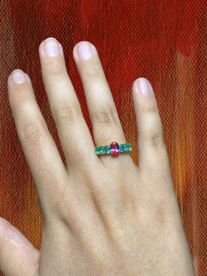 Anillo Topacio Azul y Rosado